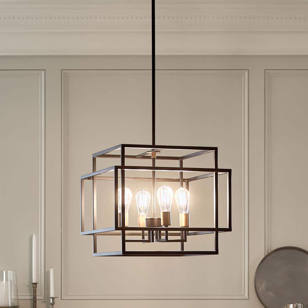 Taubert 4-Light Black/Natural Brass Mid-Century Modern Cage Kitchen Pendant Hanging Light price history on PriceWatchPro