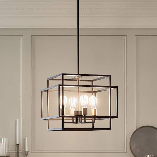 Taubert 4-Light Black/Natural Brass Mid-Century Modern Cage Kitchen Pendant Hanging Light