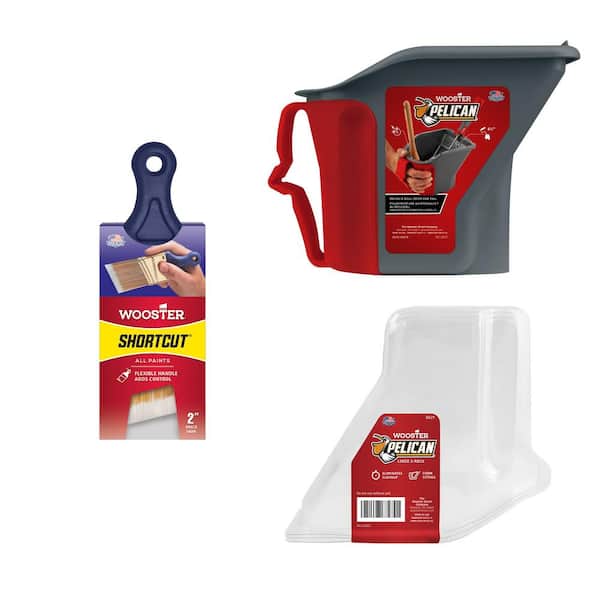 Wooster 1 qt. Pelican Hand-Held Pail, 1-qt. Pelican Liner (3-Pack) and 2 in. Shortcut Polyester Angle Sash Brush