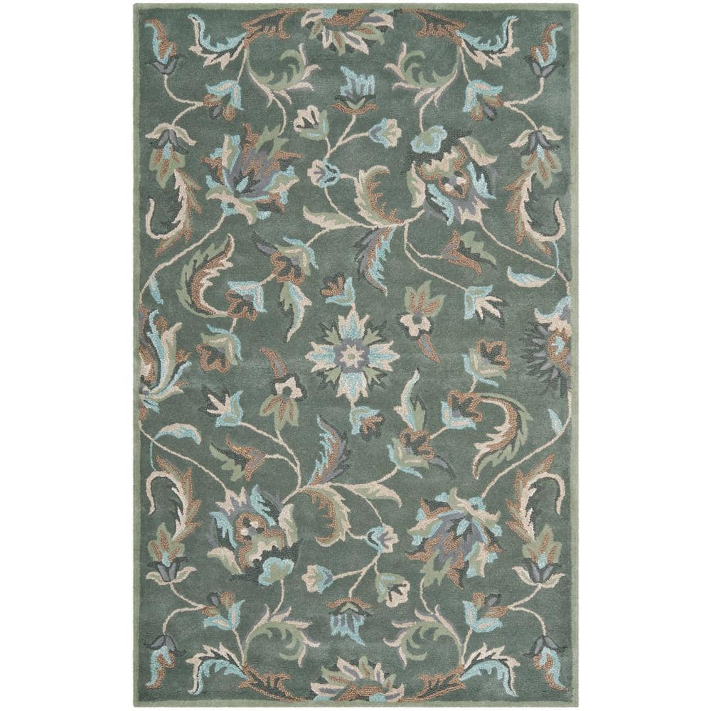 Handmade Gray Floral Wool 5' x 8' Area Rug
