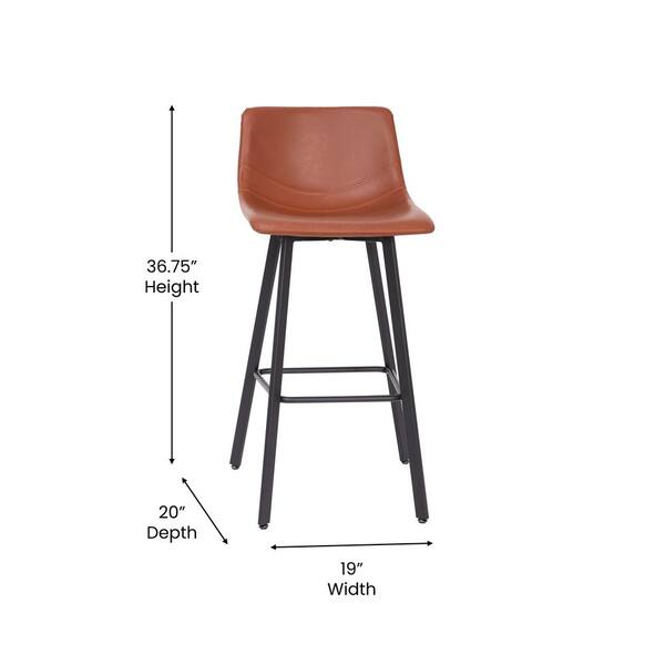 Carnegy Avenue 29 in. Cognac LeatherSoft Black Low Metal Bar Stool