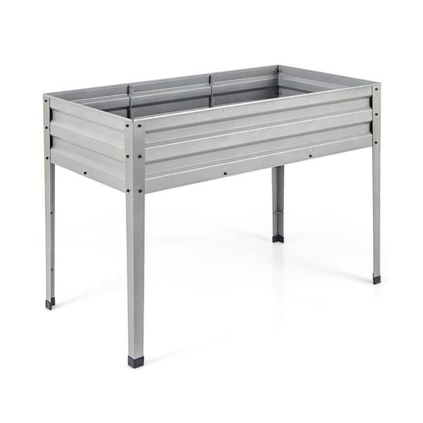 ANGELES HOME 46 in. L x 24 in. W x 32 in. H Galvanized Steel Raised Garden Bed with Legs and Drainage Hole-Silver