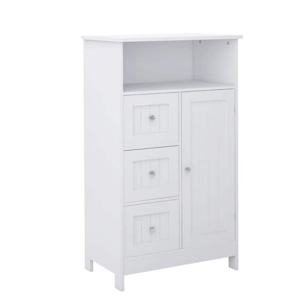 Bonnlo Small Storage Cabinet Wooden Bathroom Floor Cabinet Small Space  Furniture White Side Storage Organizer with 4 Drawers and 1 Cupboard  Adjustable