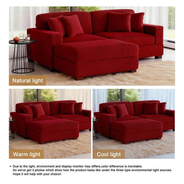 Uixe 83 in. W Modern Square Arm 3-Piece Corduroy Fabric L-Shaped