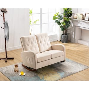 46 in. W Slope Arm Polyester Straight Reclining Rocking Sofa in Beige