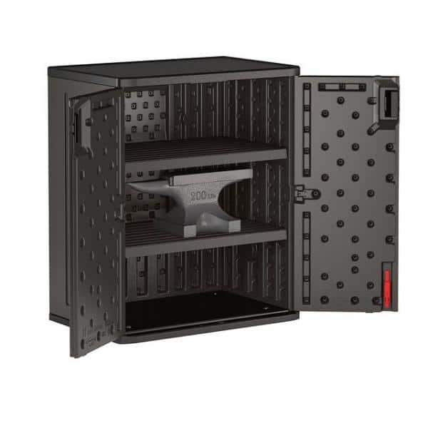 Freestanding Black Office Cabinet with Adjustable Shelving and Lock