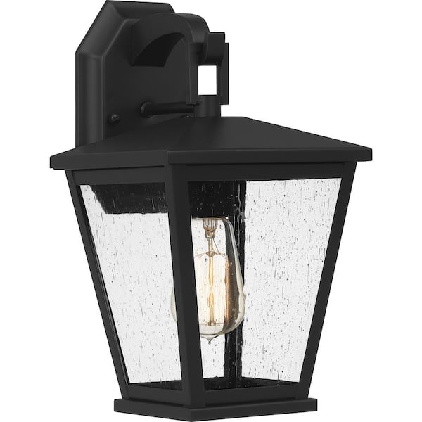 Quoizel Joffrey 7.5 in. 1-Light Matte Black Outdoor Wall Lantern Sconce with Clear Seeded Glass