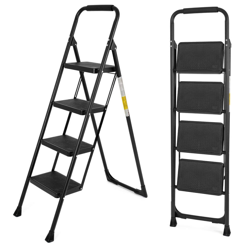 Tatayosi 4-Step Steel Folding Step Stool Ladder, 550 lbs. Load Capacity ...