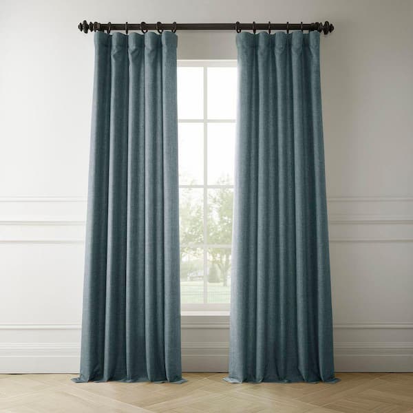Sweden Blue Italian Faux Linen Room Darkening Curtain - 50 in. W x 120 in. L (1 Panel)