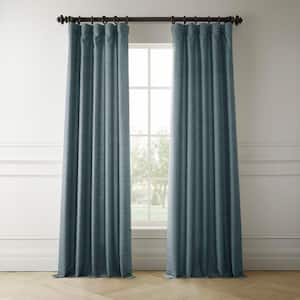 Sweden Blue Italian Faux Linen Room Darkening Curtain - 50 in. W x 96 in. L (1 Panel)