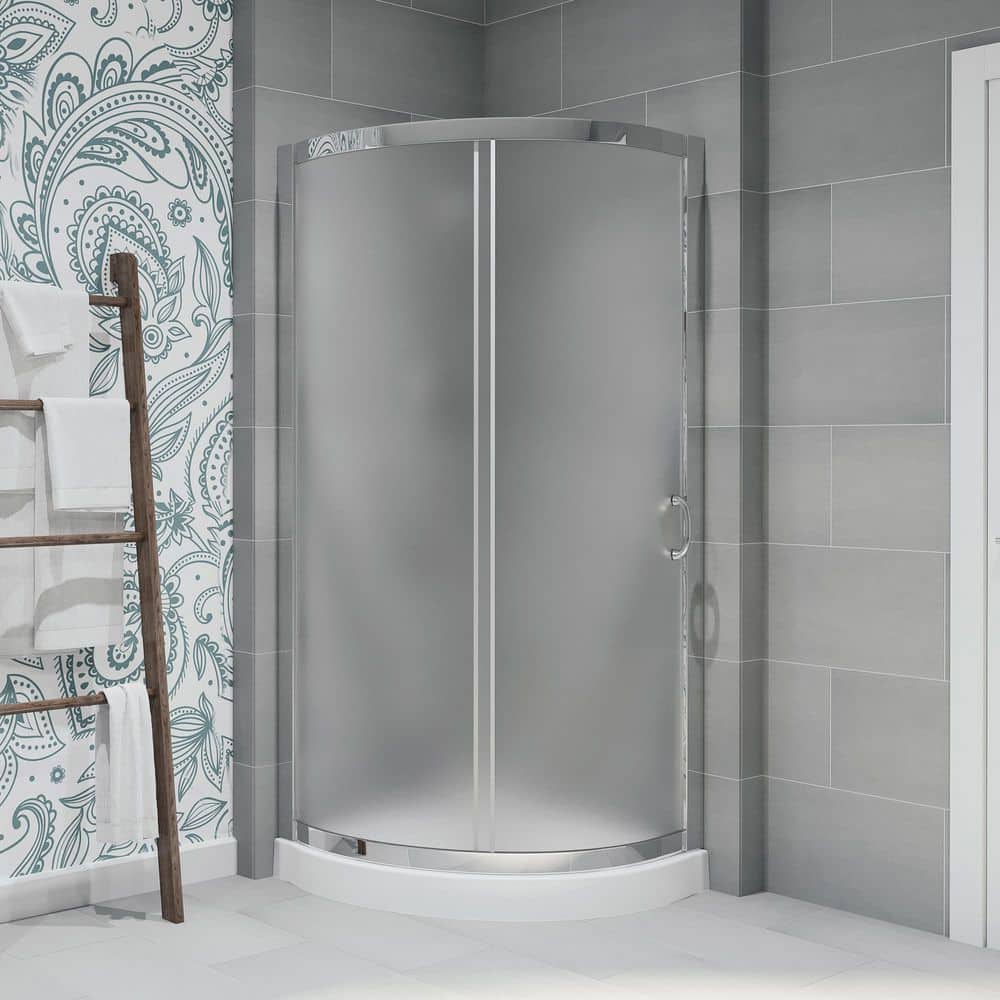 OVE Decors Breeze 32 in. L x 32 in. W x 76.97 in. H Corner Shower Kit with Frosted Framed Sliding Door in Chrome and Shower Pan, Grey -  Breeze 31 P n/w