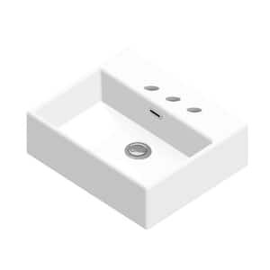 Quattro 40 Wall Mount/Vessel Bathroom Sink in Matte White with 3 Faucet Holes