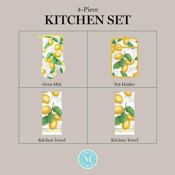 Martha Stewart Amber Floral Cotton Blue/Green Oven Mitt and Pot Holder (Set of 2)