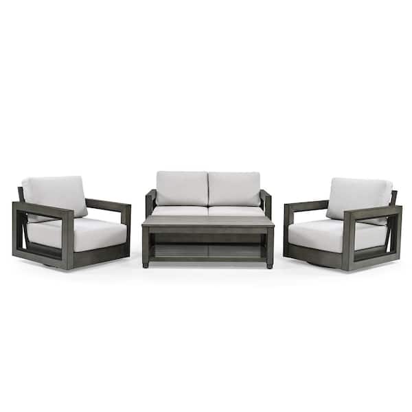 EGEIROSLIFE PureForm 4-Piece Aluminum Conversation Seating Set with Gray Cushions