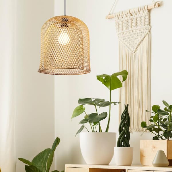 Dexter 10.1 in. 1-Light Antique Gold Indoor Bell-Shaped Shaded Pendant Light