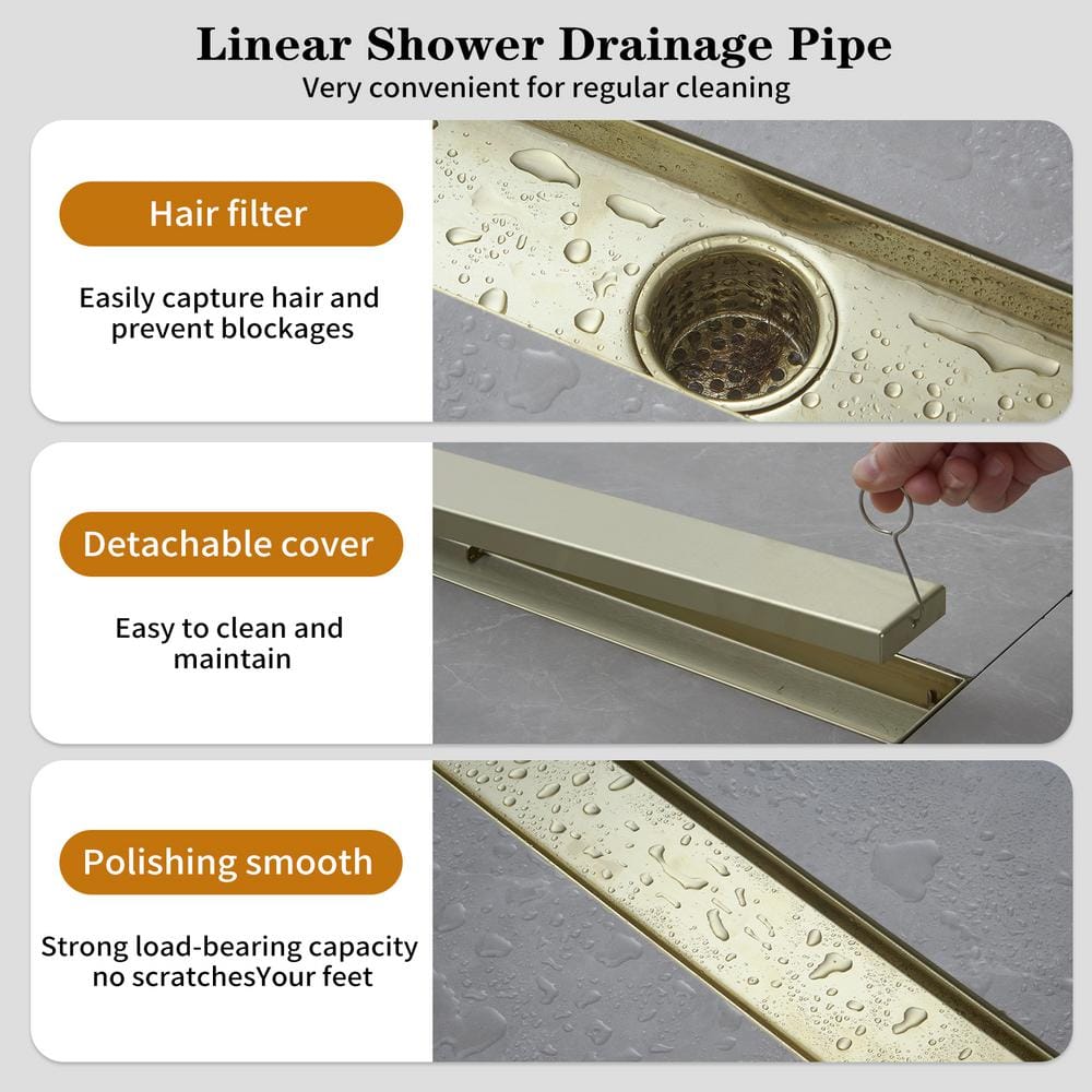 32'' Brushed Gold Stainless Steel Linear Shower Drain