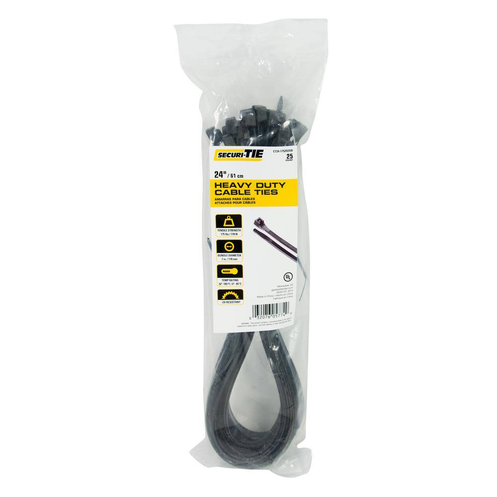 - CT25926B Tensile Strength SE Heavy-Duty 24” Black Cable Ties with 175-lb 25 Count 