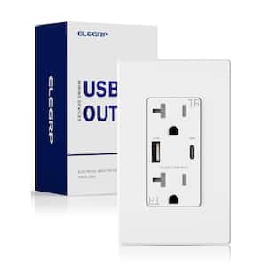 30-Watt Type A & Type C USB Duplex Wall Outlet for PD and QC, 20 Amp Receptacle, w/Wall  Plate (1-Pack, White)