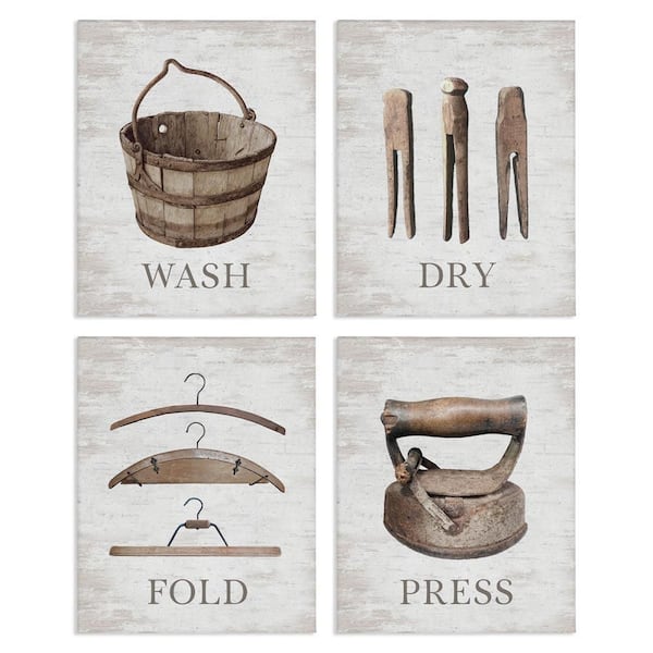 Stupell Industries Rustic Heirloom Laundry by Raye Allison Creations 4 Pieces Unframed Nature Graphic Art Print 14 in. x 11 in.
