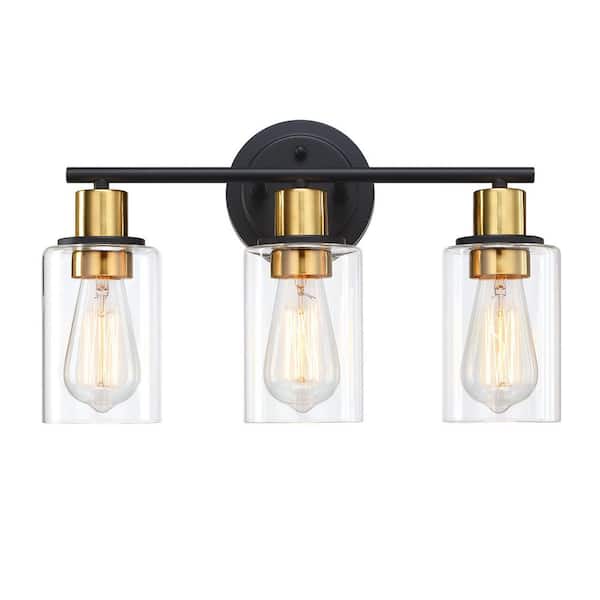 GLA 17 in. 3-Light Multicolored Black Gold Vanity Light Fixture with Clear Glass Shade