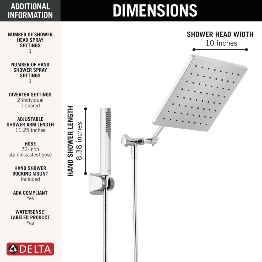Chrome 10-inch Square Raincan Shower Head and Handheld Combo