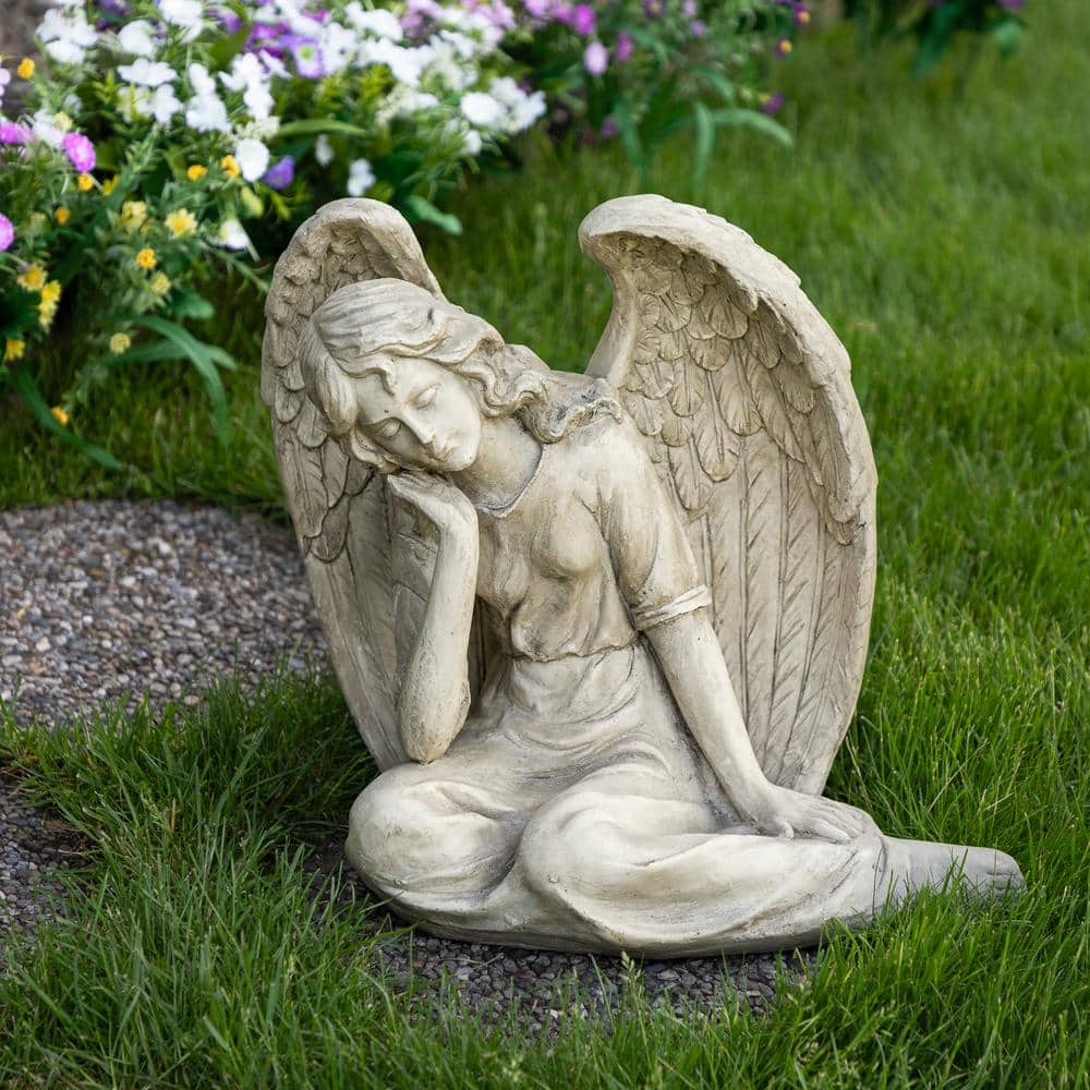 Graceful 17" Gray Polyresin Sitting Angel Garden Statue
