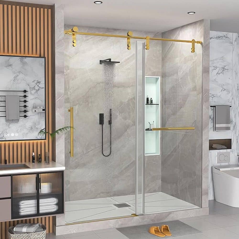 KULLAVIK 56-60 in. W x 76 in. H Sliding Frameless Glass Shower