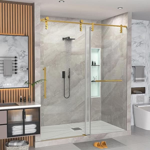 KULLAVIK 56-60 in. W x 76 in. H Sliding Frameless Glass Shower