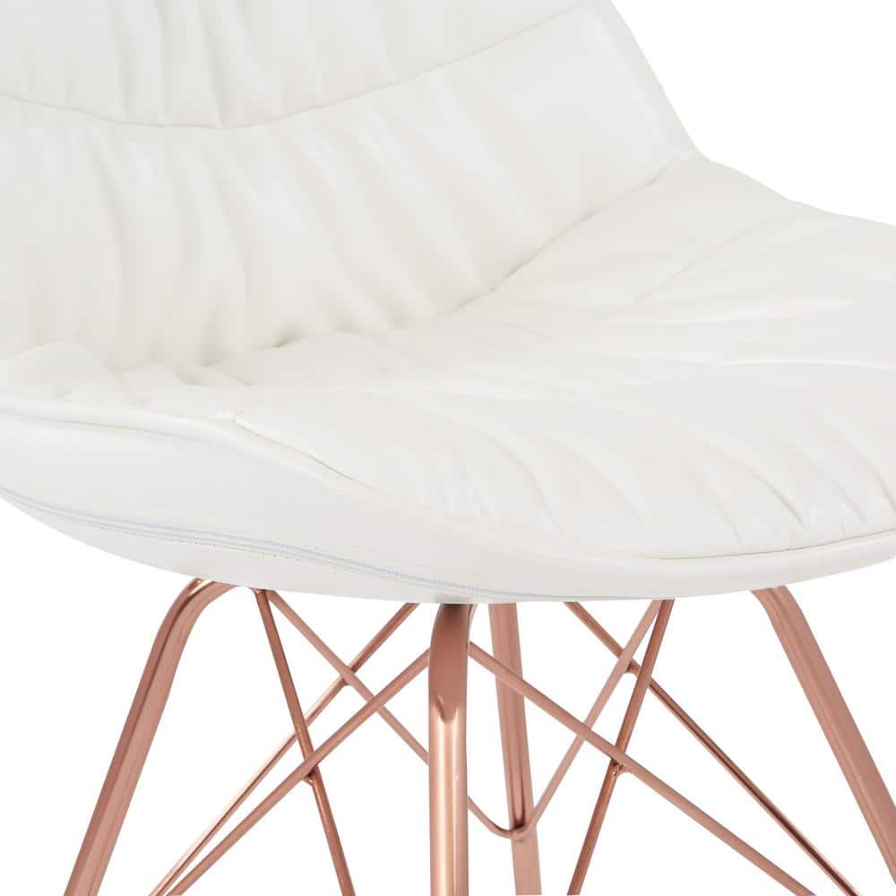 Mid-Century Modern Langdon White Faux Leather Side Chair with Rose Gold Metal Base