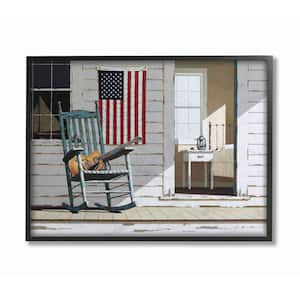 "Americana Porch Rocker with Guitar Painting" by Zhen-Huan Lu Framed Country Wall Art Print 11 in. x 14 in.