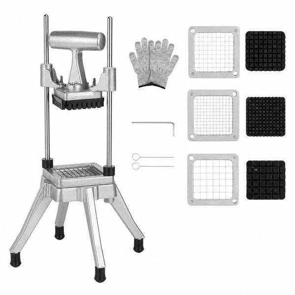 Stainless Steel Manual Vegetable Chopper and French Fry Cutter with 3 Interchangeable Blades for Home Kitchen Use