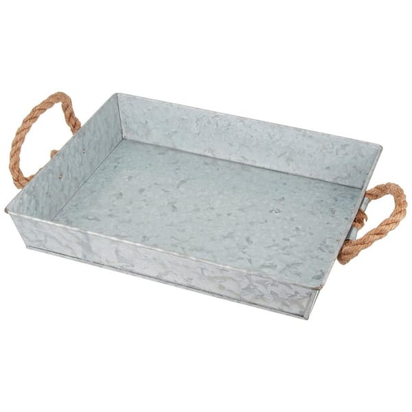 Benzara Mix Media Gray Galvanized Tray with Rope Handles I457-AMC0010 ...