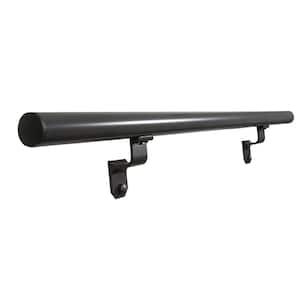 Handrail 1.6 Round 5 ft Complete Kit Satin Black Anodized Aluminum with 3 Satin Black Wall Brackets and Endcaps 