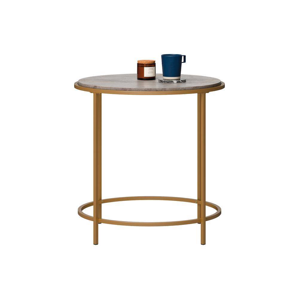 Lux Deco Stone and Satin Gold Round Metal Side Table