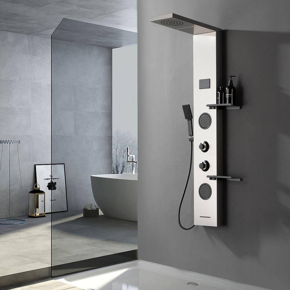 Stainless Steel 2-Jet Rainfall Shower Panel System with Shelf