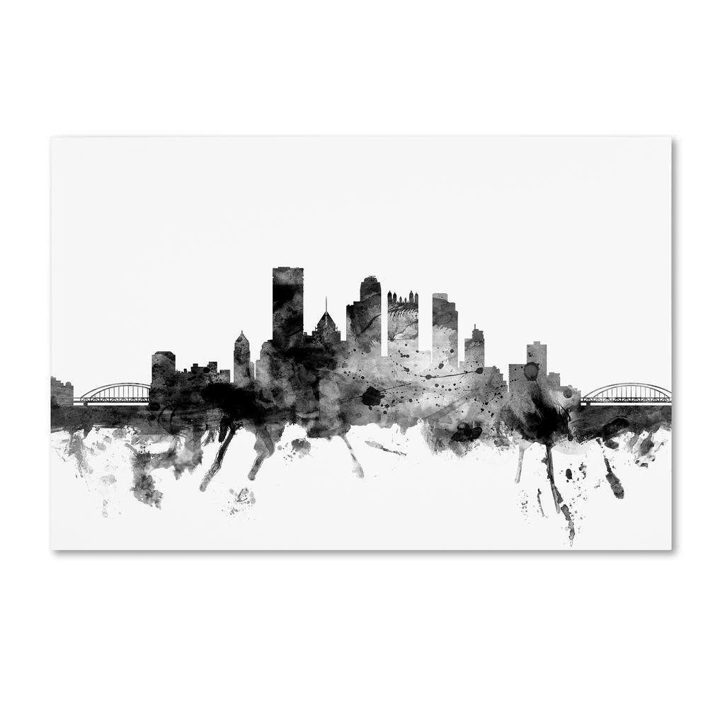 Pittsburgh PA Skyline Black and White by Michael Tompsett Floater Frame Architecture Wall Art 16 in. x 24 in. price history on PriceWatchPro