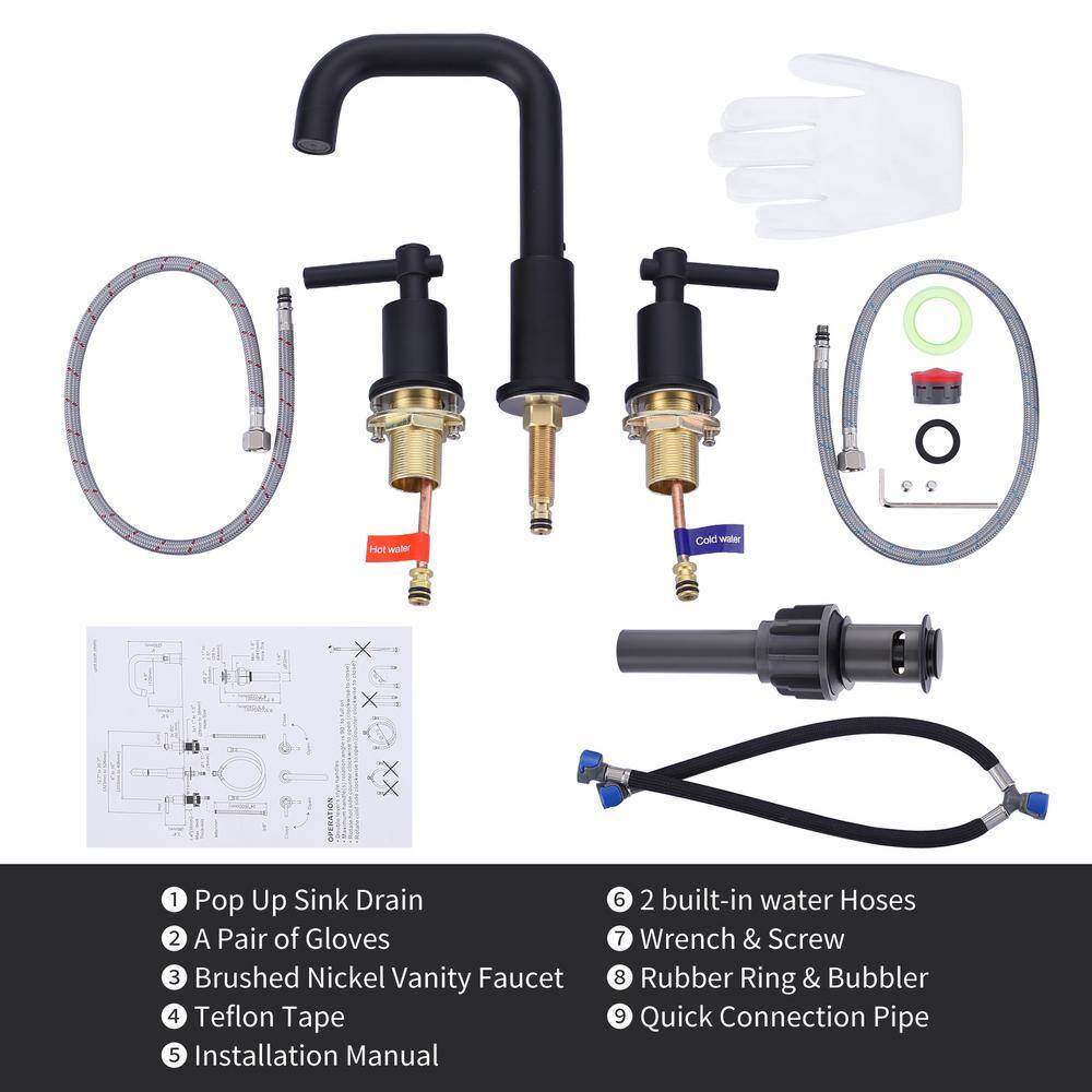 Matte Black Stainless Steel Double Handle Widespread Bathroom Faucet