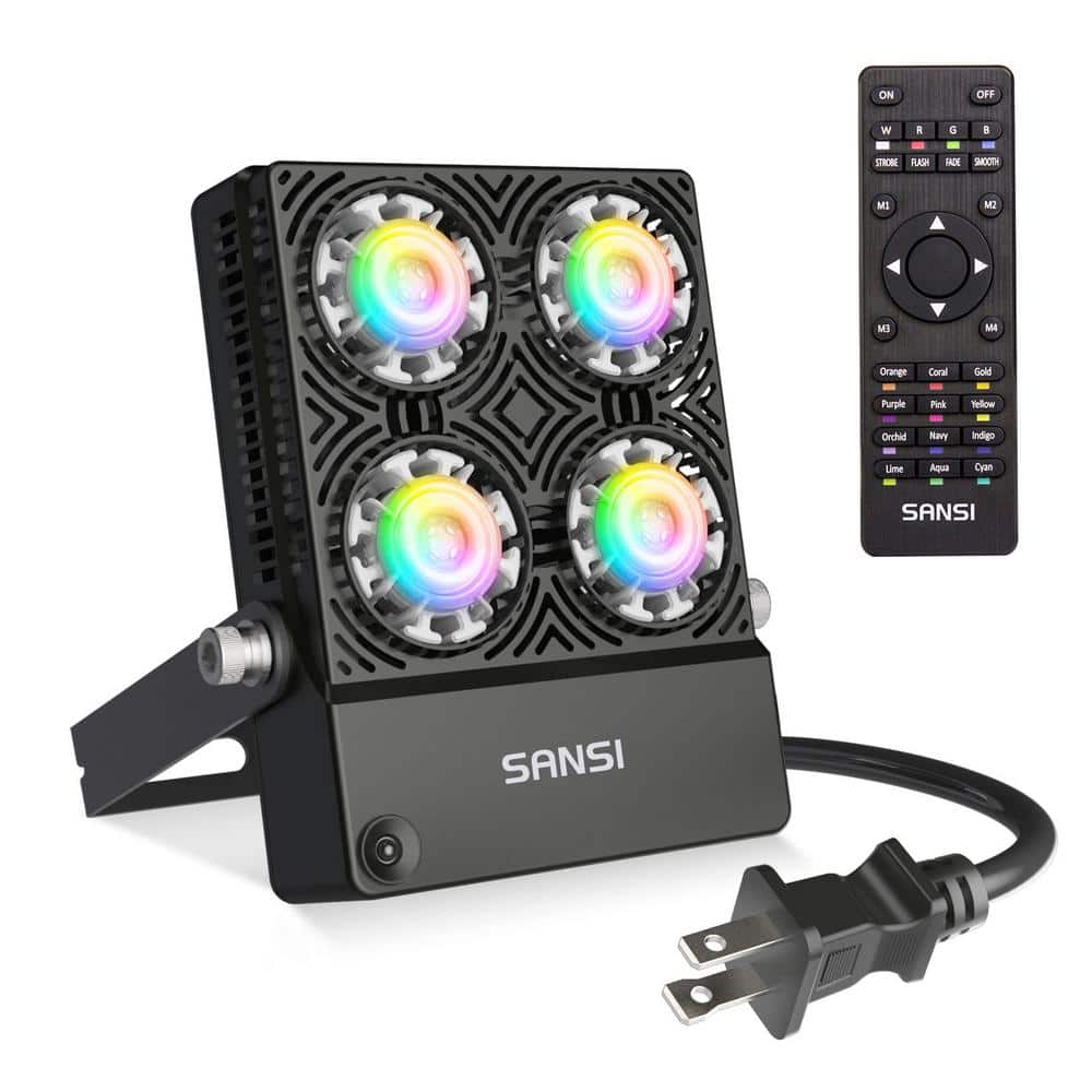 SANSI 30-Watt Plug-in Black RGB LED Landscape Flood Light with 16