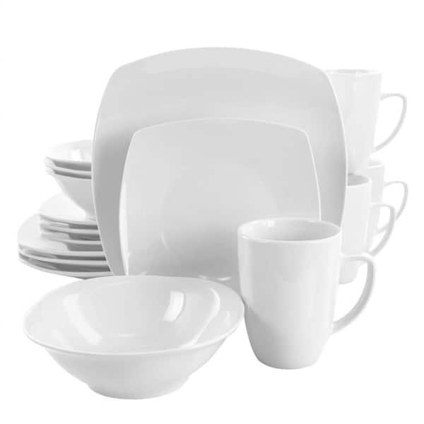 Bishop 16-Piece Glossy White Porcelain Dinnerware Set for Everyday Dining and Casual Entertaining