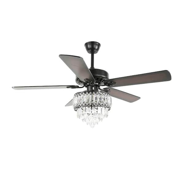 Bella Depot 52 in. Indoor Crystal Black Finish Ceiling Fan with Reversible Blades with Remote Control