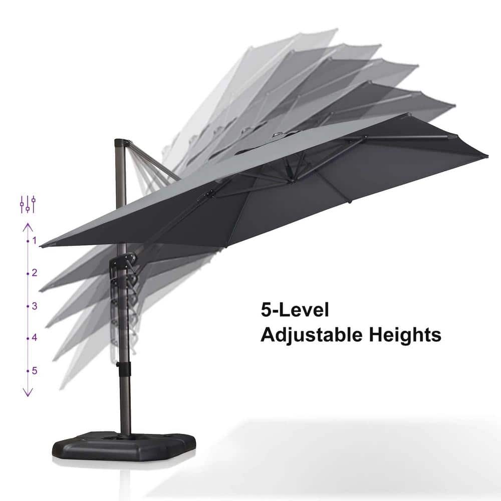 Light Gray Aluminum Cantilever Patio Umbrella with Stand