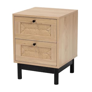 Cherelle 15.7 in. Light Brown and Black Rectangle Engineered Wood End Table with Two-Drawers