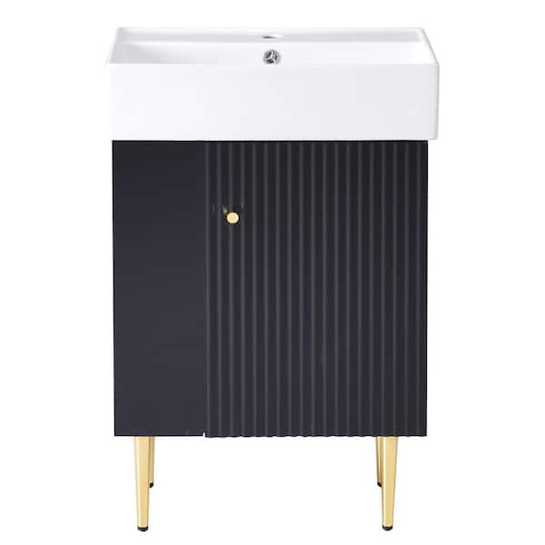 Boosicavelly 22 in. W x 12. D x 34 in. H Single Sink Freestanding Bath Vanity in Black with White Ceramics Top
