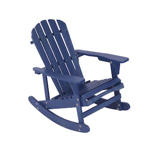 Navy Blue Adirondack Rocking Chair Solid Wood Chairs Finish Outdoor Furniture for Patio
