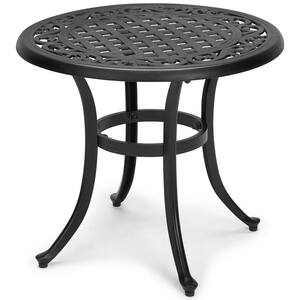 Classic Black Round Cast Aluminum Outdoor Patio Side Table
