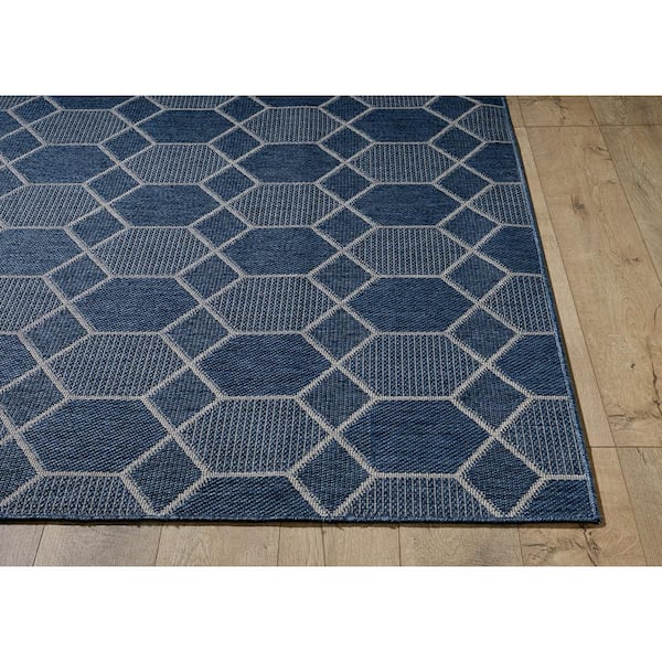Isla Denim 8 ft. x 10 ft. Transitional Geometric Indoor/Outdoor Area Rug