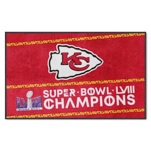 NFL Kansas City Chiefs Super Bowl LVIII Red 4X6 High-Traffic Mat with Durable Rubber Backing Landscape Orientation.