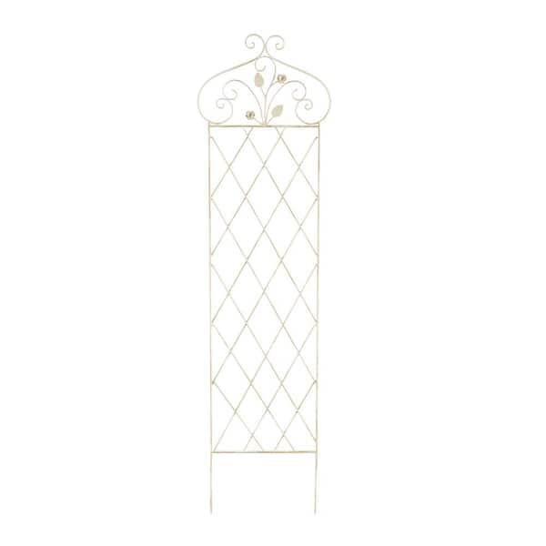 Unbranded 63 in. Decorative Metal Garden Trellis for Climbing Plants in Antique White