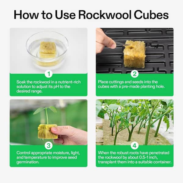 VIVOSUN 1.6 in. Rockwool Stonewool Starter Grow Cubes for Plant Propagation, Seed Starting, Hydroponic Grow Media (4 Pack)