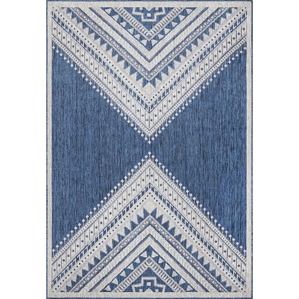 nuLOOM Landry Aztec Blue 8 ft. x 10 ft. Indoor/Outdoor Patio Area Rug